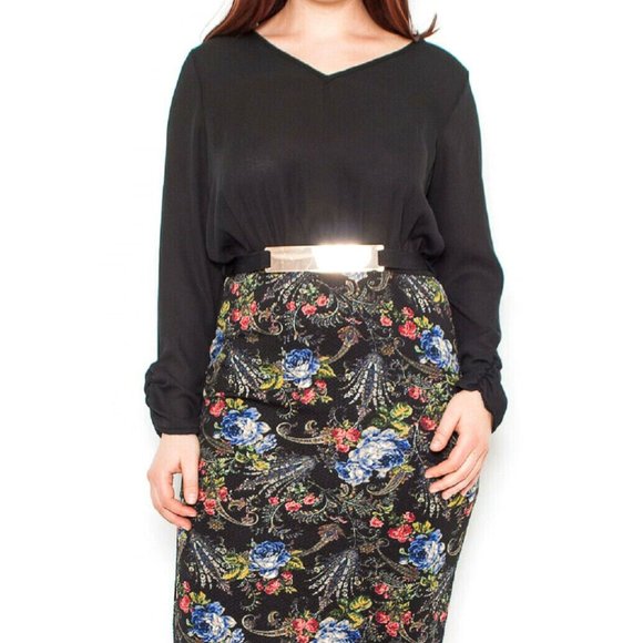 Blue Bell Ladies Sheath Dress V-Neck Long-Sleeve Black Floral Size 3XL  NWOT - Picture 2 of 5